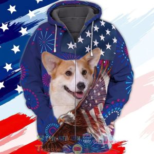 4Th Of July Independence Day American Flag Corgi Fireworks 3D Hoodie