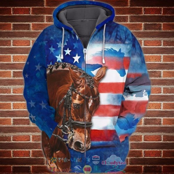 4Th Of July Independence Day American Flag Horse 3D Hoodie