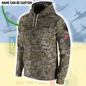 American Stand With Ukraine Camo Custom Name 3D Zip Hoodie