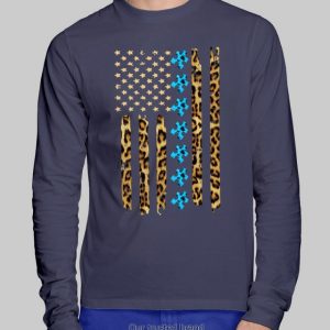 Autism Awareness Leopard Pattern Us Thin Line Flag Shirt