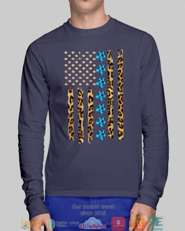 Autism Awareness Leopard Pattern Us Thin Line Flag Shirt