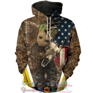 Baby Groot Skull Deer Camo American Flag 3D Hoodie