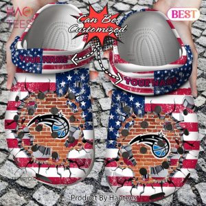 Basketball Personalized OMagic American Flag Breaking Wall Clog Shoes Exclusive