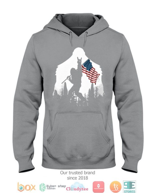 Bigfoot Rock And Roll Usa Flag In The Forest Shirt