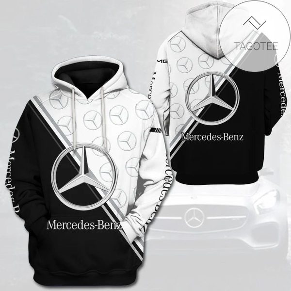 Black And White Mercedes Benz Logo All Over Print Hoodie