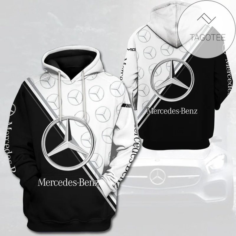 Black And White Mercedes Benz Logo All Over Print Hoodie Hot Sale 2024