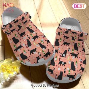 Black Cat And Wine Funny Animal Gift For Lover Rubber Crocs Clog Shoes Comfy Footwear