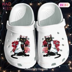 Black Cat Nurse Lover Flower Tattoo Gift For Lover Rubber Crocs Clog Shoes Comfy Footwear