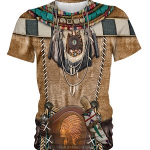 Brown Pattern Warrior Style Native American 3D Shirt