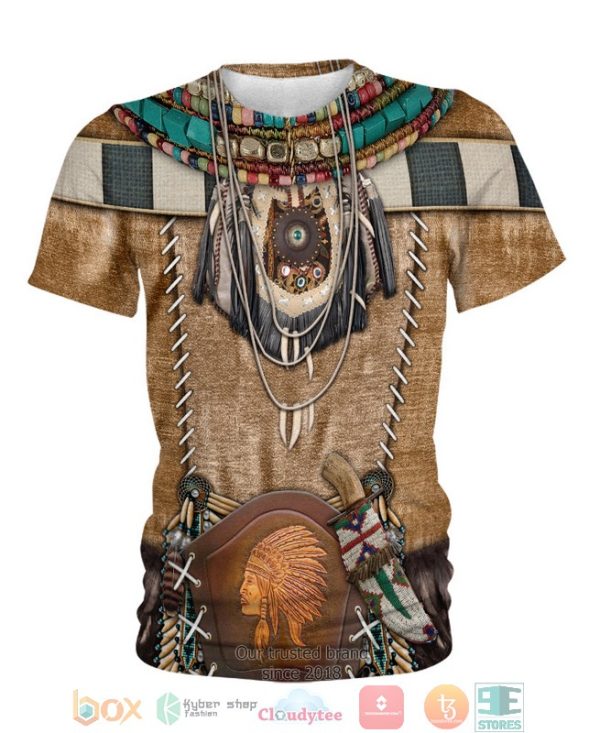 Brown Pattern Warrior Style Native American 3D Shirt