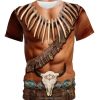 Brown Skin Pattern Native American Bison Skull 3D Shirt