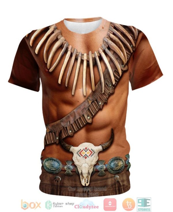 Brown Skin Pattern Native American Bison Skull 3D Shirt