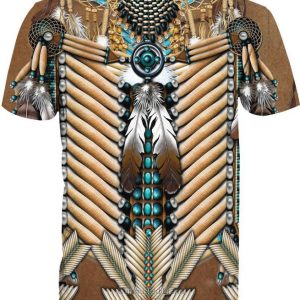 Brown White Bead Feather 3D Shirt