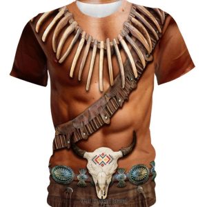 Buffalo Skull Brown Skin Pattern Native American 3D Shirt