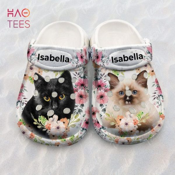 Cat Personalized Clogs Shoes For Kids With Flower Pattern