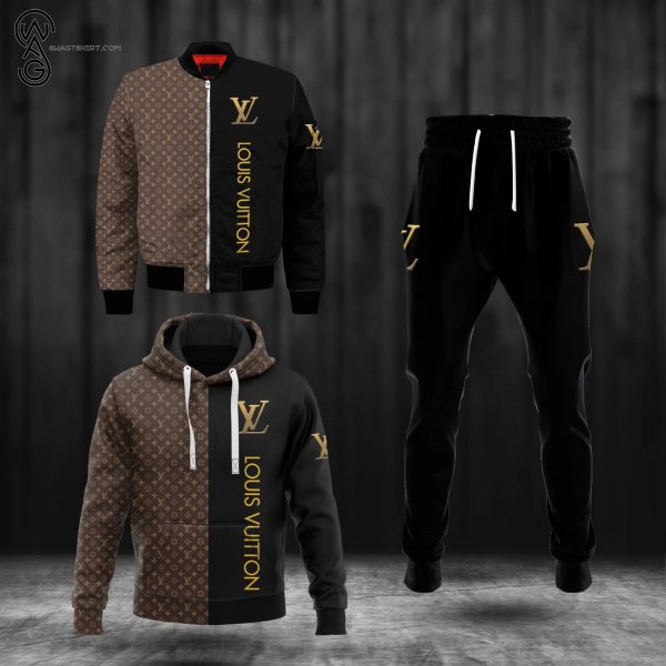 Combo Louis Vuitton Black And Brown Hoodie Bomber Jacket And Pants