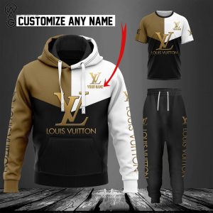 Combo Louis Vuitton Black And Brown Symbol Hoodie Bomber Jacket And Pants