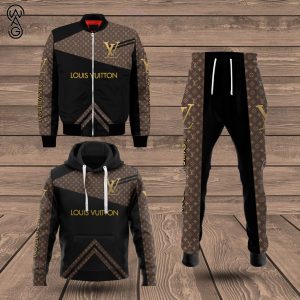 Combo Louis Vuitton Black And Brown Version Hoodie Bomber Jacket And Pants