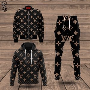 Combo Louis Vuitton Black Version Hoodie Bomber Jacket And Pants