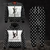 Combo Louis Vuitton Black White Symbol Hoodie Bomber Jacket And Pants