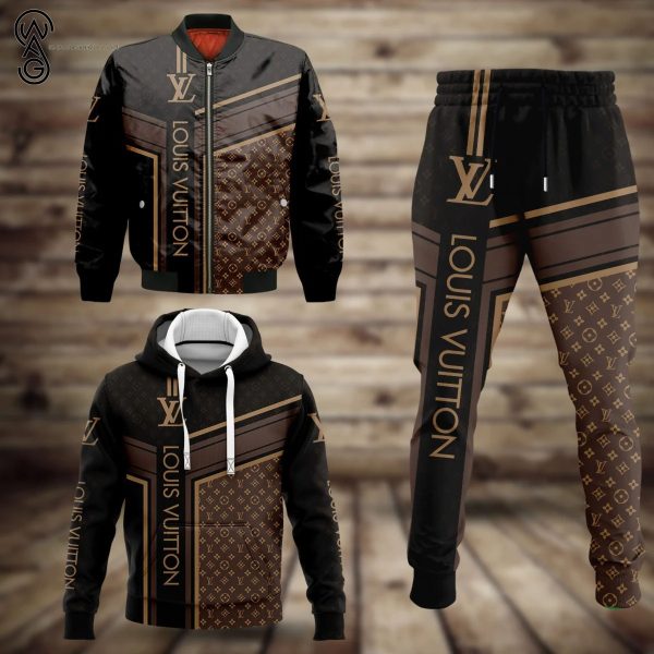 Combo Louis Vuitton Classic Symbol Hoodie Bomber Jacket And Pants