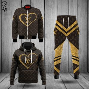 Combo Louis Vuitton Glitter Symbol Hoodie Bomber Jacket And Pants