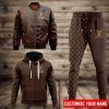 Combo Louis Vuitton Gold Brown Hoodie Bomber Jacket And Pants