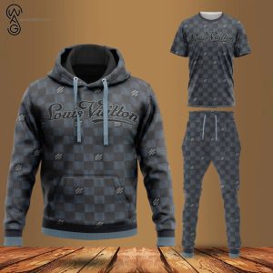 Combo Louis Vuitton Gray Pattern Hoodie Bomber Jacket And Pants