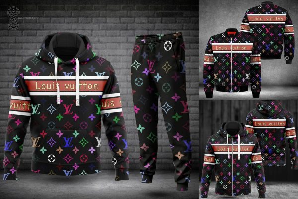 Combo Louis Vuitton Multicolor Hoodie Bomber Jacket And Pants