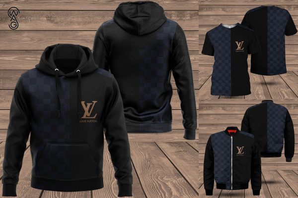 Combo Louis Vuitton Navy Classic Version Hoodie Bomber Jacket And Pants