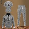 Combo Louis Vuitton Sport Gray Pattern Hoodie Bomber Jacket And Pants