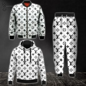 Combo Louis Vuitton White Symbol Hoodie Bomber Jacket And Pants