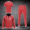 Combo Red Louis Vuitton Classic Logo Hoodie Bomber Jacket And Pants