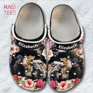 Cow Floral Print Personalized Clogs Shoes For Cow Lovers