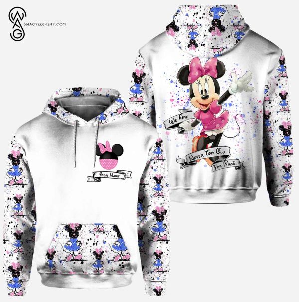 Custom Minnie Mouse Never Too Old For Magic Watercolor Hoodie And Leggings