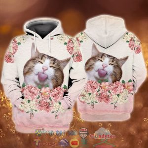 Cute Cat Roses 3D Hoodie