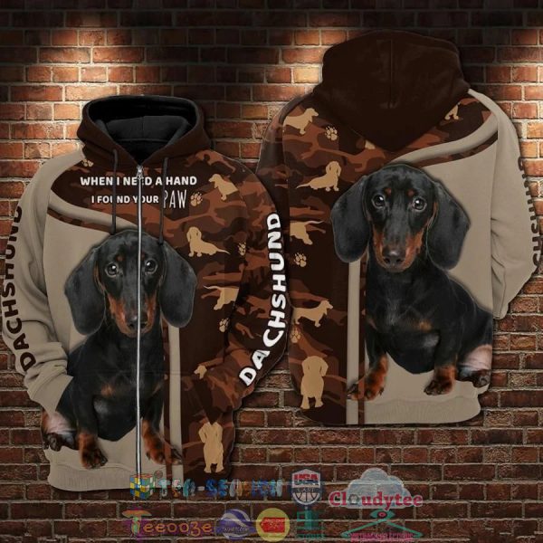 Dachshund When I Need A Hand I Found You Paw Camo 3D Hoodie