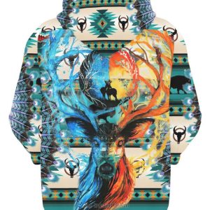 Deer Native American Bison Skull Colorfull 3D Hoodie