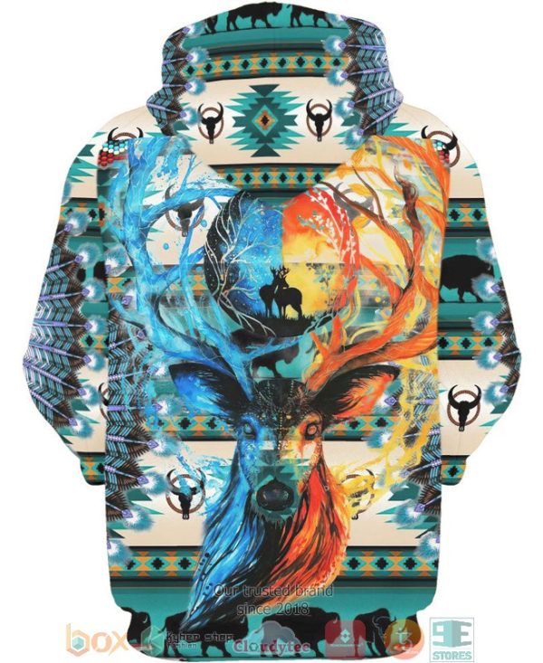 Deer Native American Bison Skull Colorfull 3D Hoodie