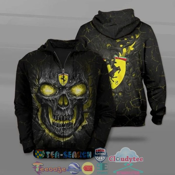 Ferrari Skull Ver 2 All Over Printed T-Shirt Hoodie