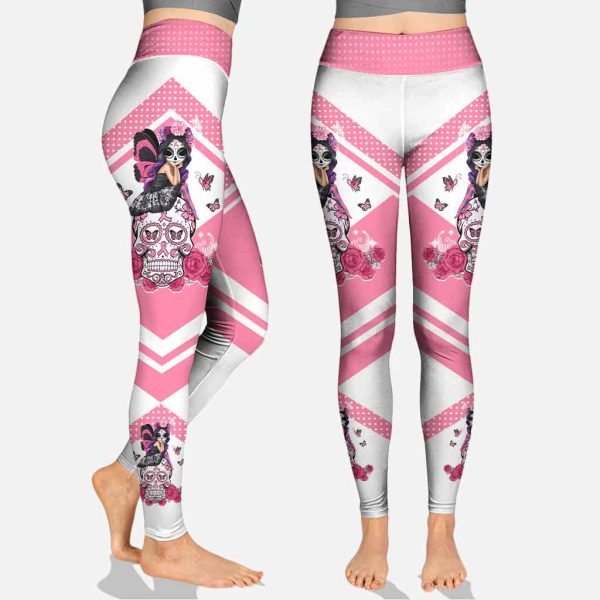 Fight Like A Girl Sugar Skull Fairy Breast Cancer Awareness Personalized All Over Printed Hoodie And Leggings