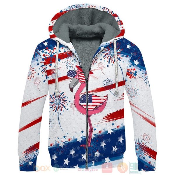 Flamingo American Flag 3D Fleece Hoodie