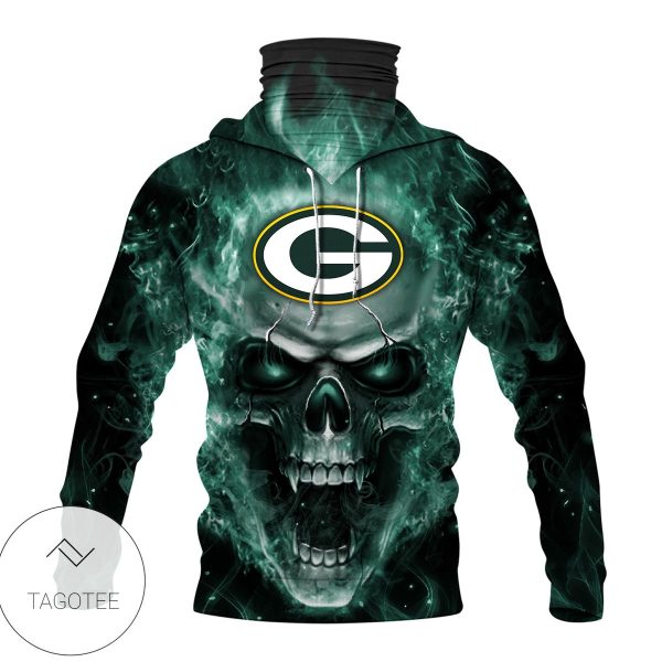 Green Bay Packers Skull Fire Green Mask Hoodie