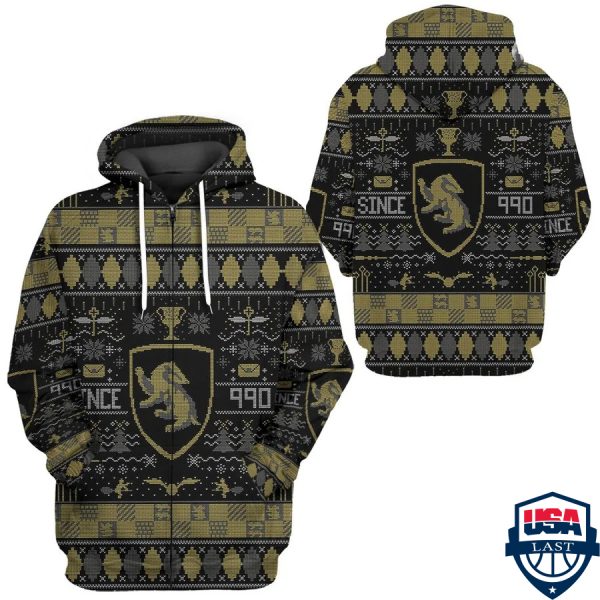 Harry Potter Hufflepuff House Ugly Pattern 3D Hoodie Apparel