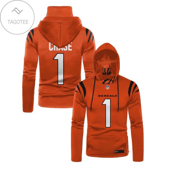 Ja’Marr Chase No 1 Cincinnati Bengals Orange Mask Hoodie