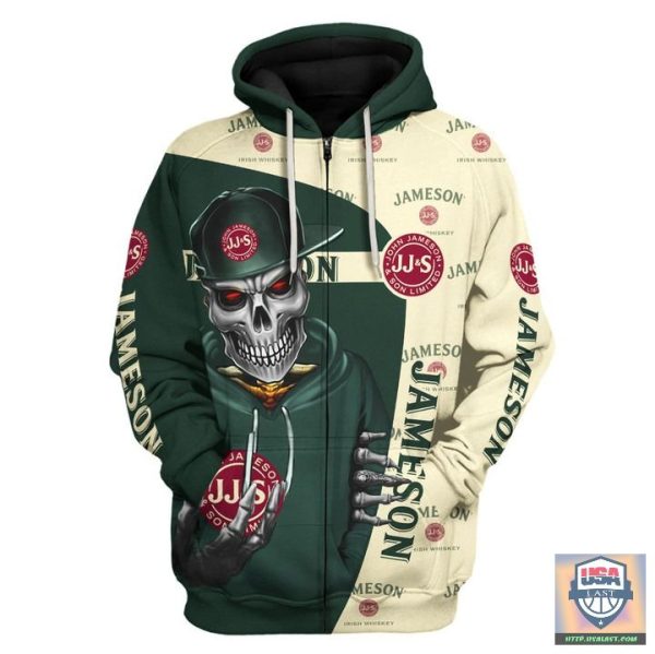 Jameson Irish Whiskey Skull Snapback 3D All Over Print Hoodie T-Shirt