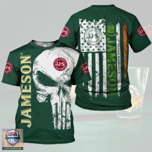 Jameson Whiskey Punisher Skull 3D All Over Print Hoodie T-Shirt