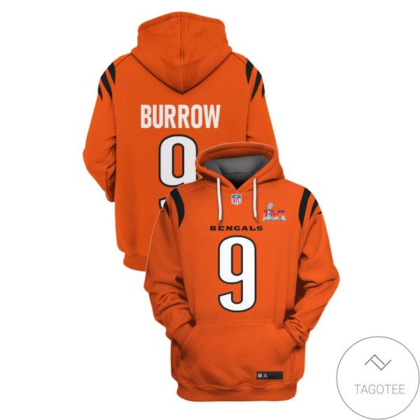 Joe Burrow No 9 Cincinnati Bengals Orange Hoodie