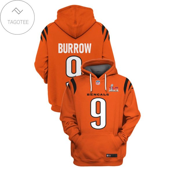 Joe Burrow No 9 Cincinnati Bengals Orange Hoodie