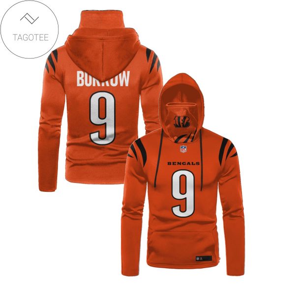 Joe Burrow No 9 Cincinnati Bengals Orange Mask Hoodie